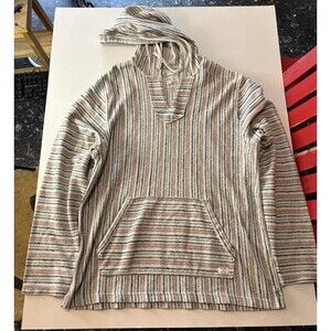 Lucky Brand Baja Hoodie Ivory Striped Boho Surf Pullover Hooded Sweatshirt XL